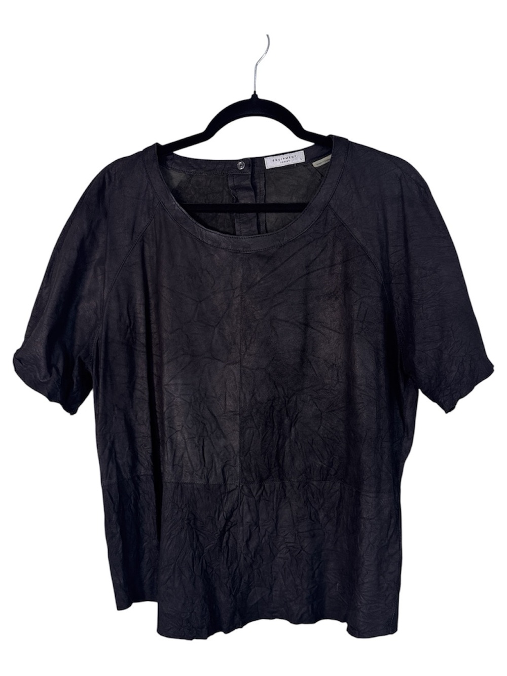 Equipment Black Goat Leather Raw Edge Blouse Womens L Fall Grunge Goth Shirt Top